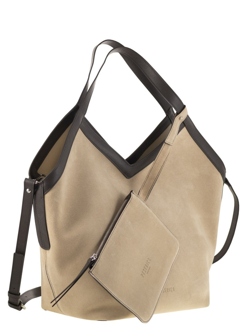 Peserico Soft Suede Tote Bag With Removable Pouch And Adjustable Strap