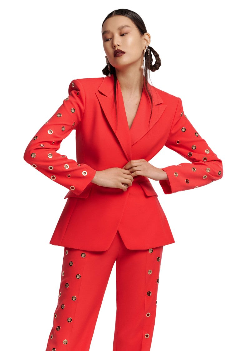 Saiid Kobeisy Coral Crepe Tailored Ring-Detail Jacket
