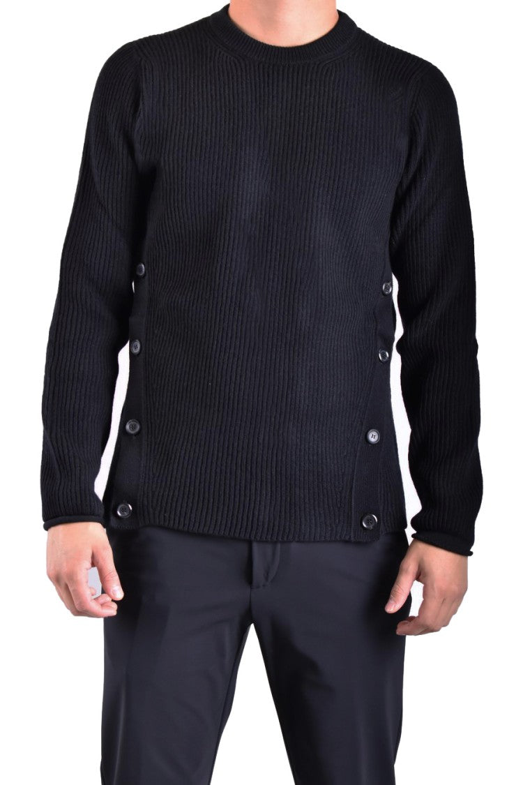 Moschino Ribbed Black Wool Knitwear With Decorative Button Accents
