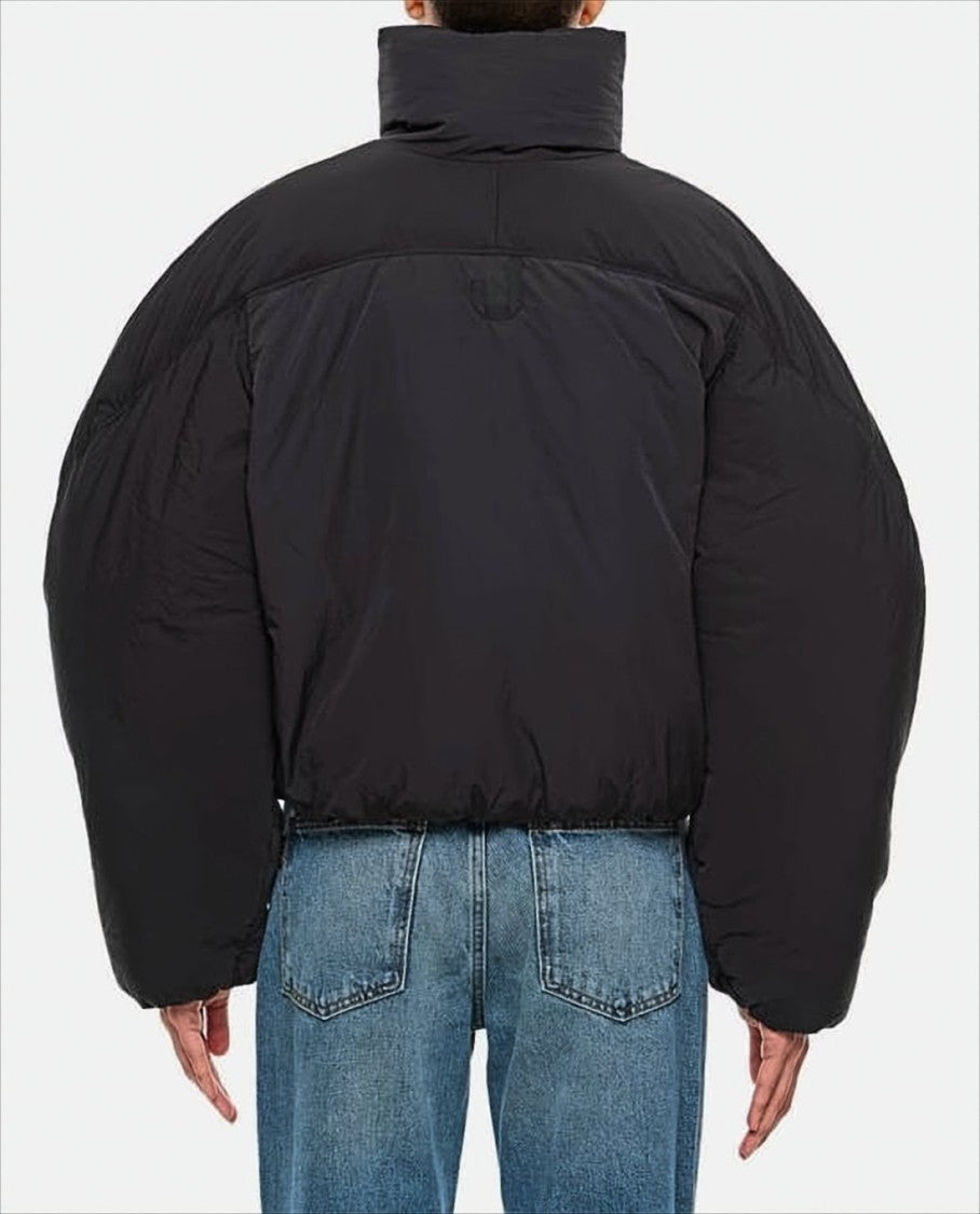 Jacquemus Cropped Black Puffer Jacket With Oversized Sleeves