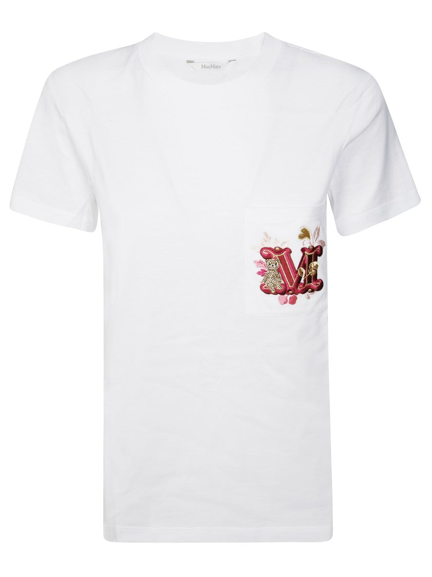 Max Mara Short-Sleeve White T-Shirt With Embroidered Front Pocket