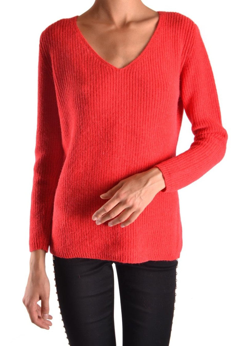 Ermanno Intricate Knit Red Sweater With Metallic Embellishments