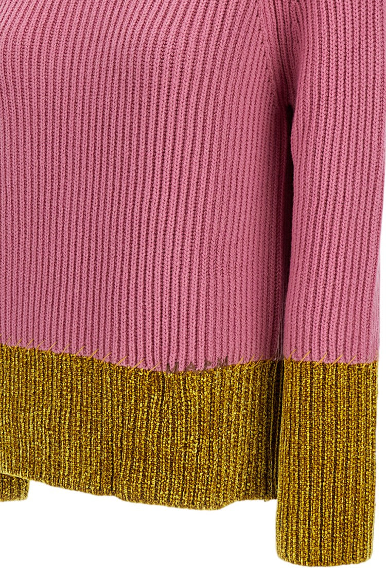 Marni Color Block Wool Crew Neck Sweater With Exposed Stitching