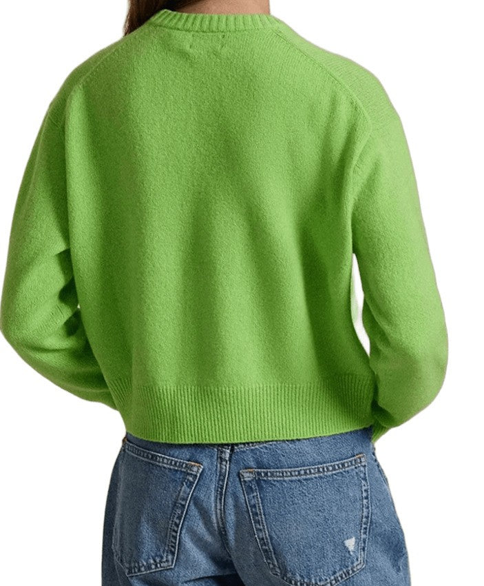 Polo Ralph Lauren Cropped Green Sweatshirt With Ribbed Details