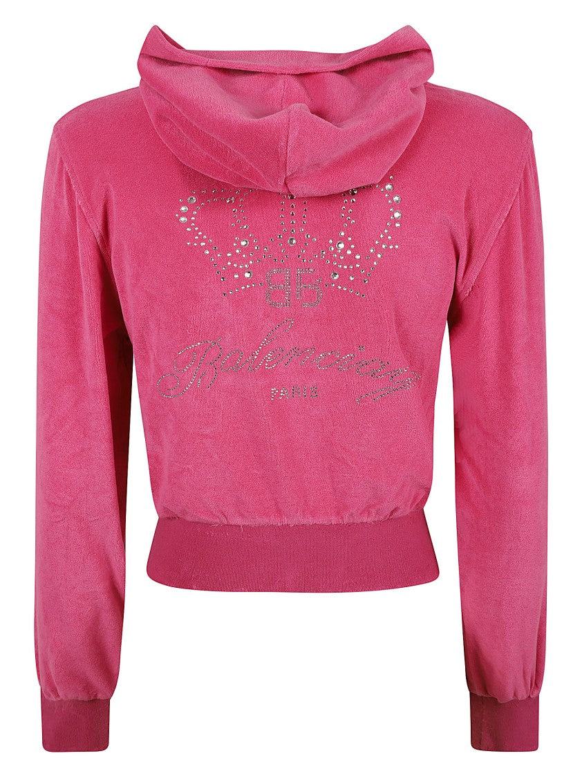 Balenciaga Cropped Pink Velvet Hoodie