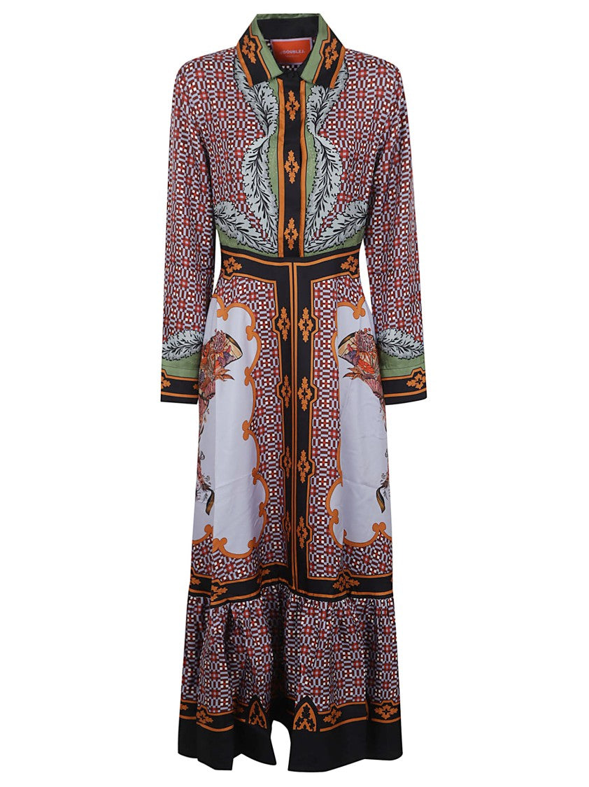 La Double J Silk Midi Dress With Geometric Floral Patterns