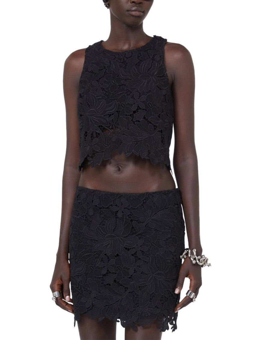 Max Mara Sleeveless Crop Top With Floral Lace Overlay