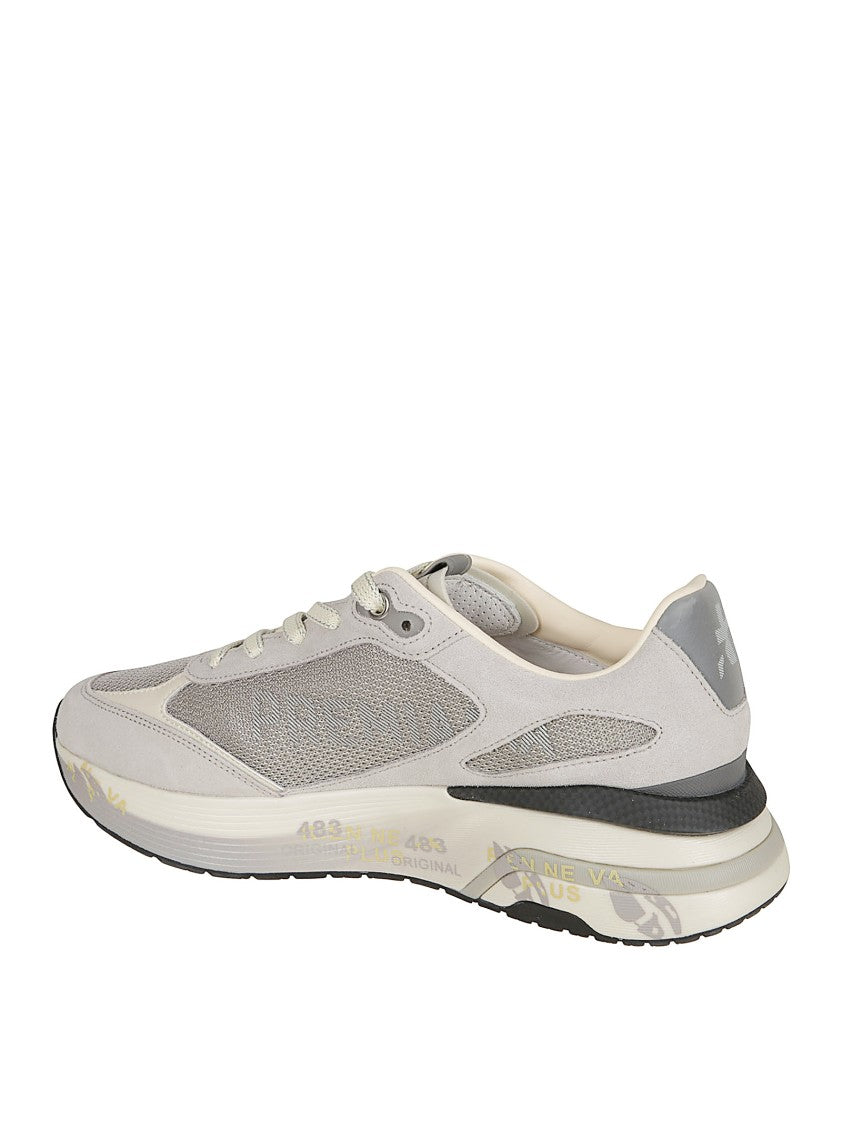 Premiata Grey Mesh And Leather Sneakers With Logo Accents