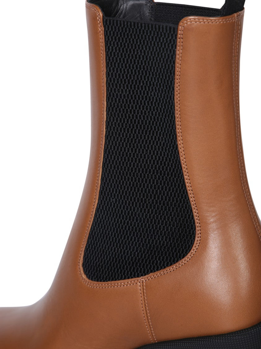 Burberry Brown Leather Boots With Chunky Heel