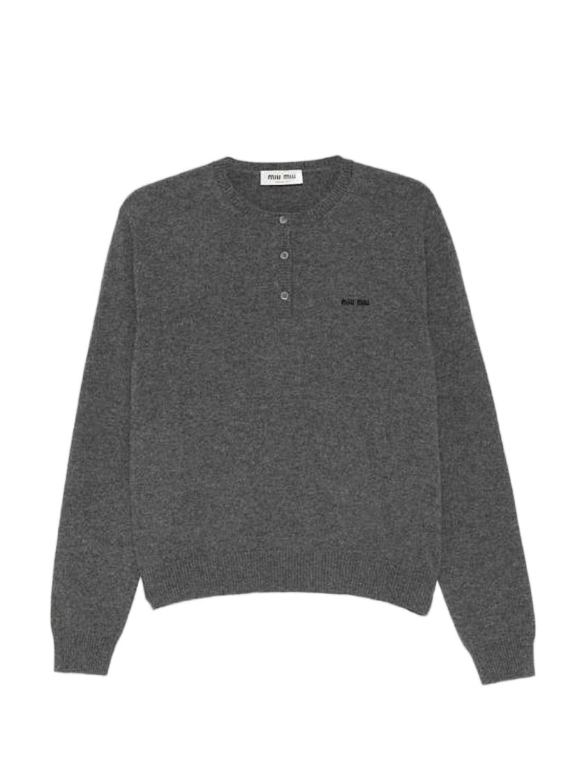 Miu Miu Long-Sleeved Cashmere Sweater With Embroidered Logo