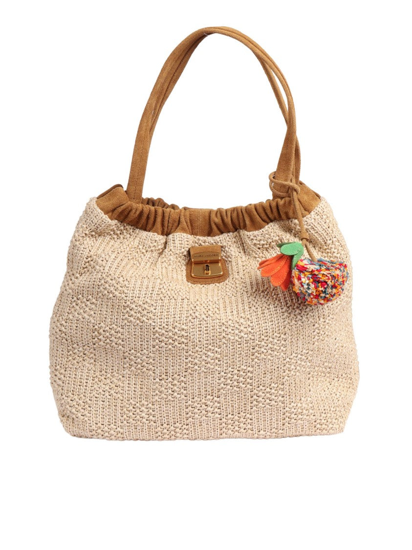 Marc Jacobs Beige Pom Pom Woven Tote Bag