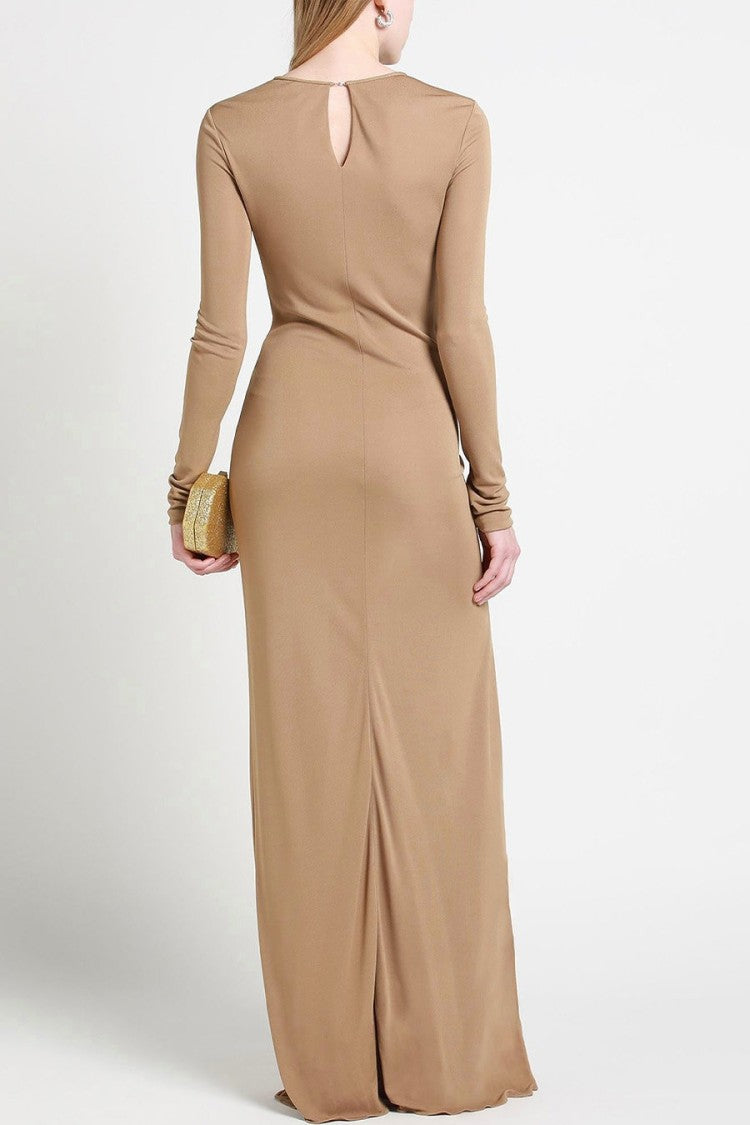 Saint Laurent Beige Viscose Knotted Maxi Dress