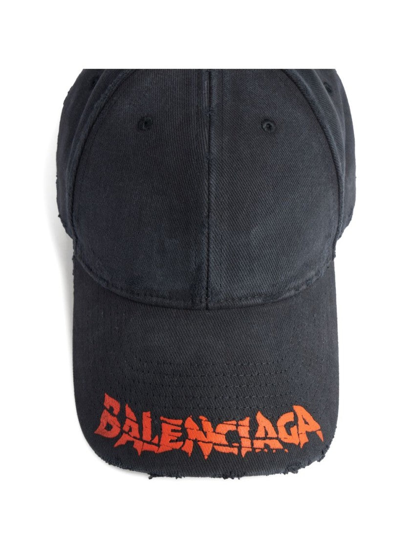 Balenciaga Black Logo Visor Distressed Baseball Cap