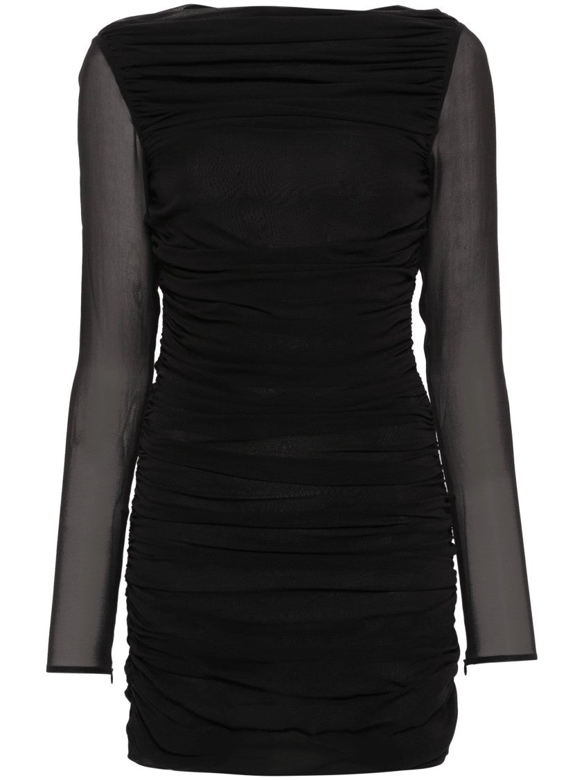 The Andamane Draped Mini Dress With Sheer Sleeves