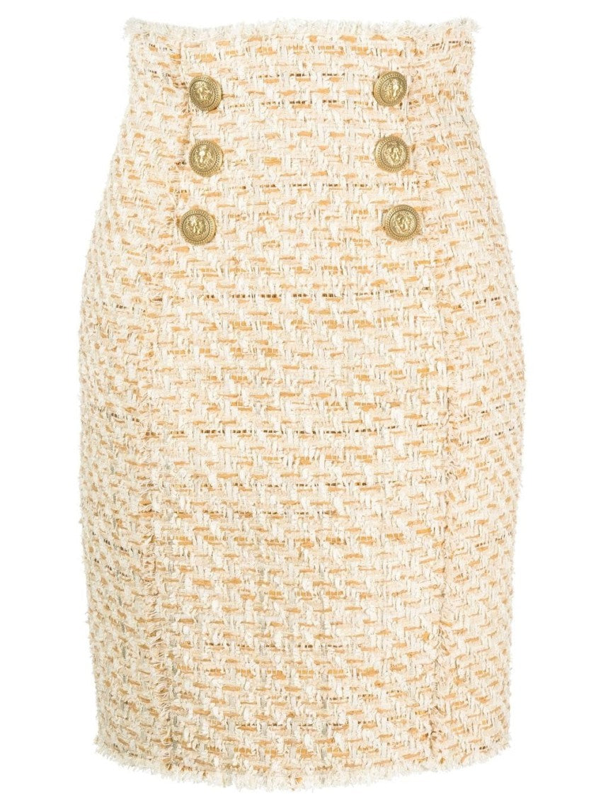 Balmain Hw 6 Btn Tweed Short Skirt
