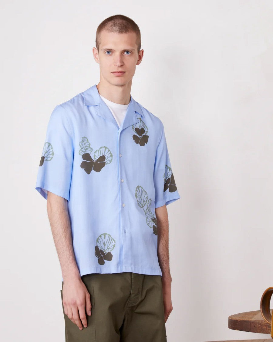 Officine Generale Floral Print Camp Shirt With Quarter Sleeves