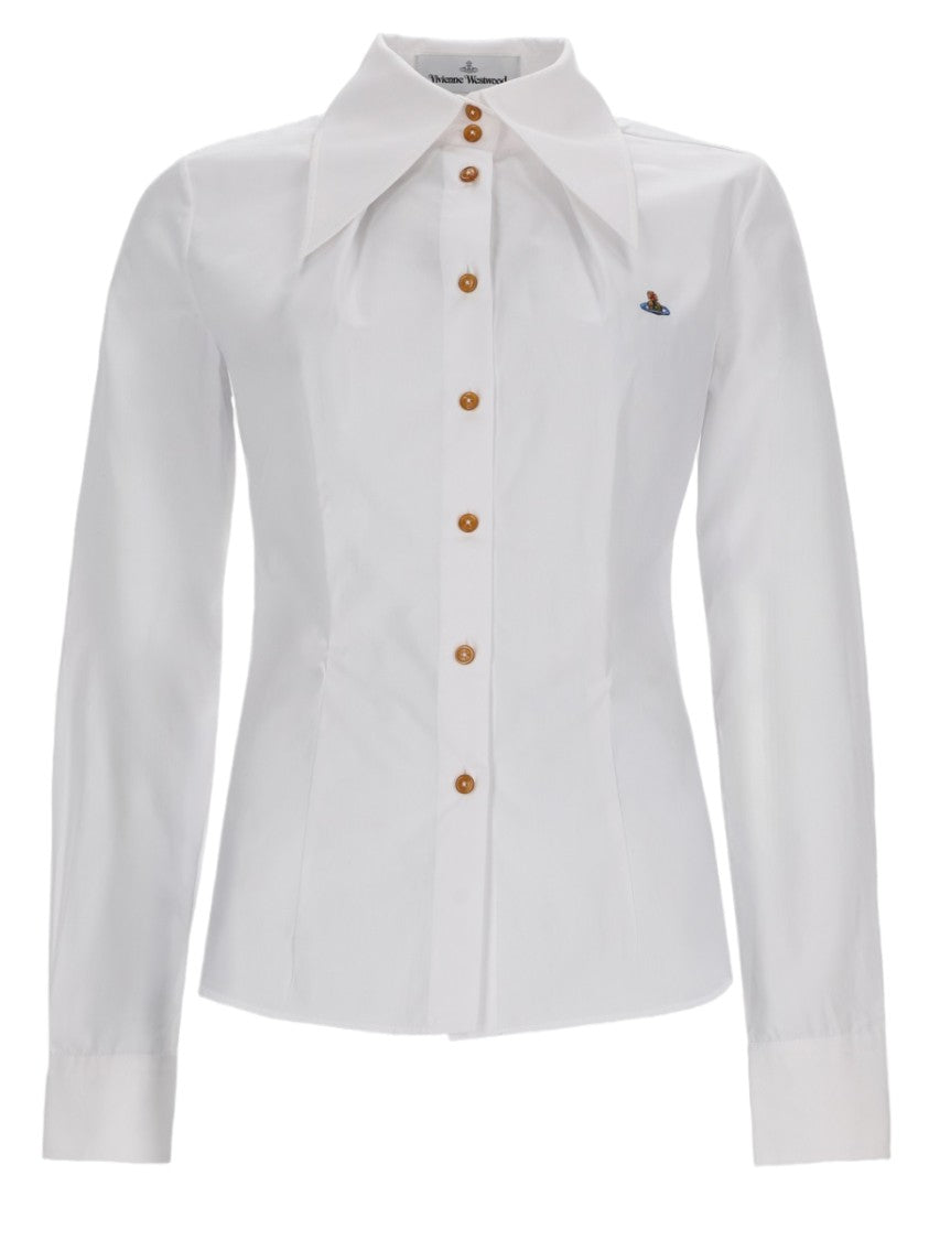 Vivienne Westwood Violin Embroidered Logo White Cotton Shirt