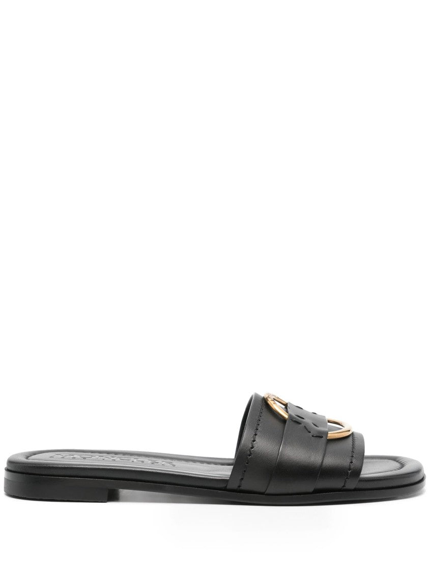 Moncler Black Bell Calfskin Leather Slides