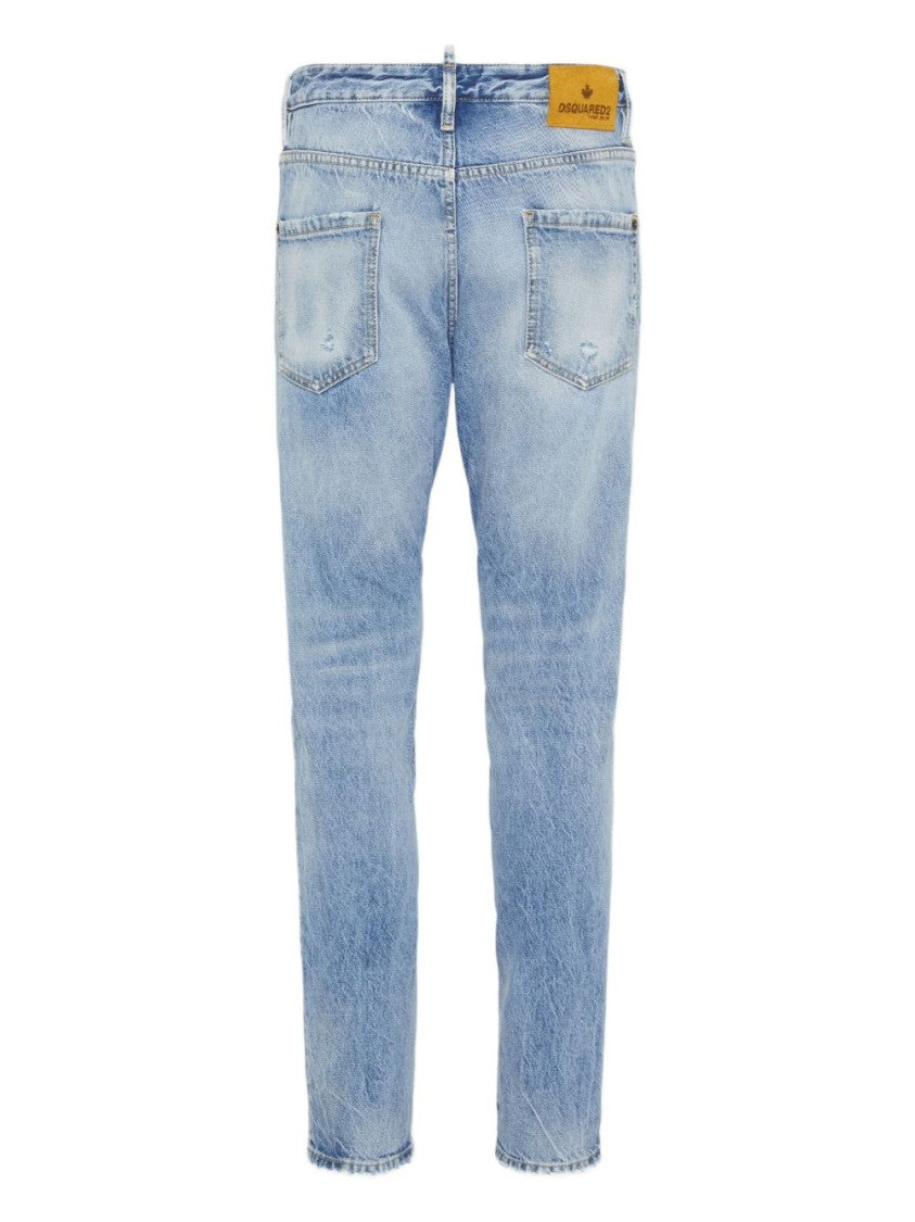 Dsquared2 Light Blue Denim Jeans With Whiskering Effect And Classic Five-Pocket Design