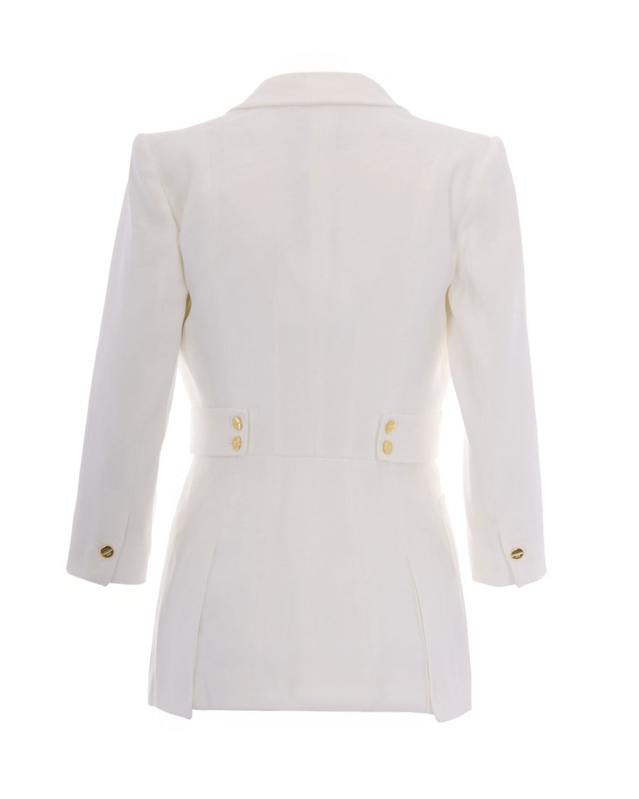 Elisabetta Franchi Ivory Linen Blend Single-Breasted Blazer With Peplum Effect