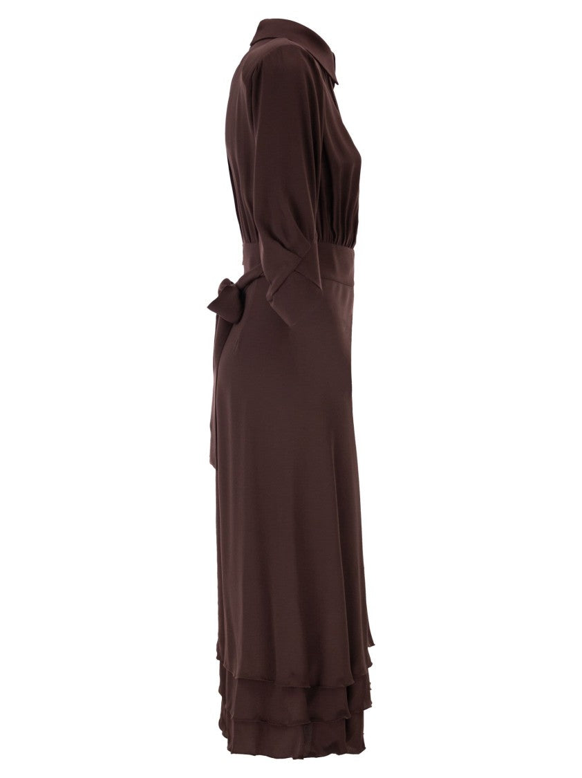 Elisabetta Franchi Viscose Georgette Midi Dress With Flounced Hem