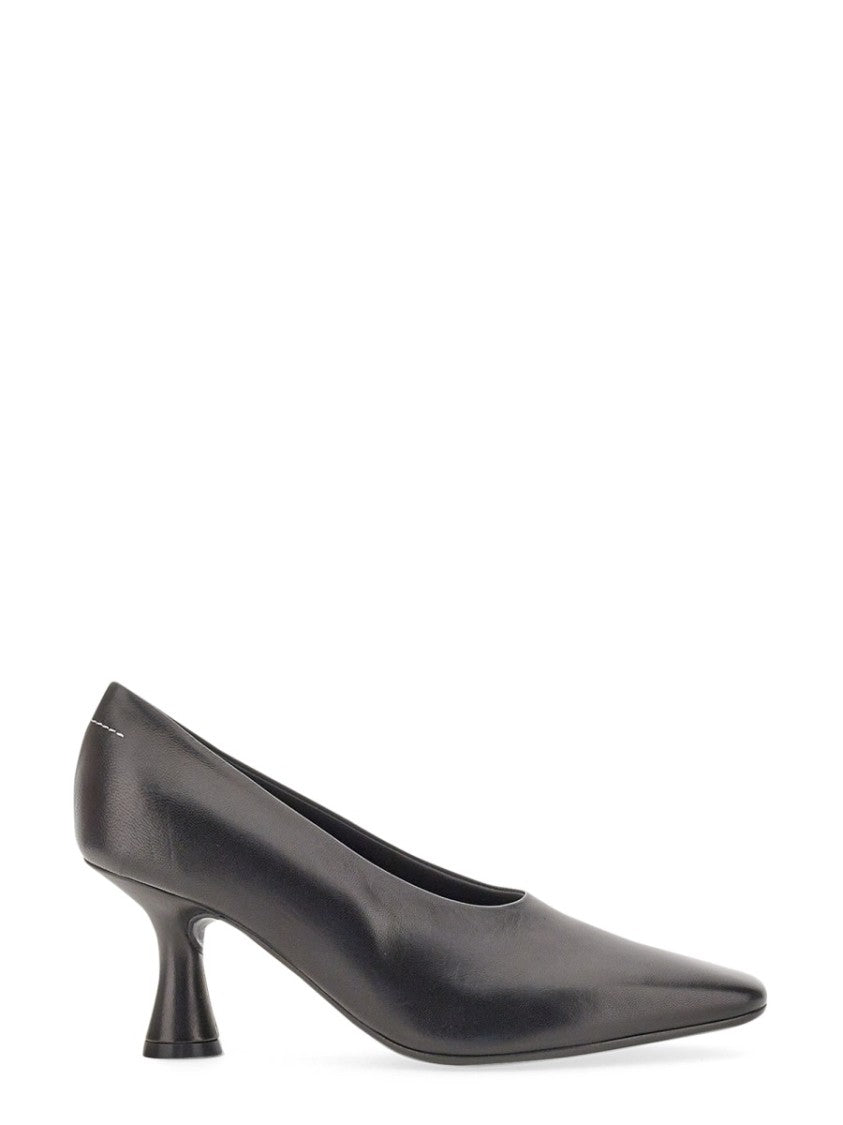 Mm6 By Maison Margiela Pointed Toe Leather Pumps With Flared Heel