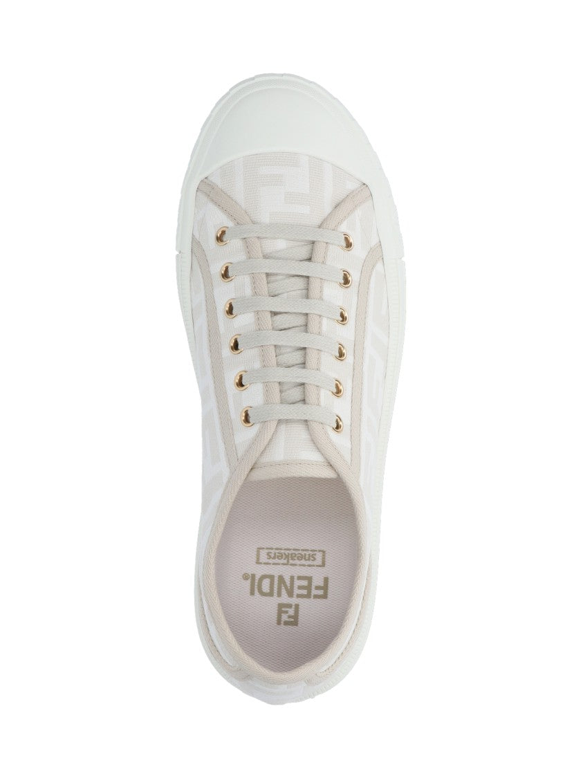 Fendi White Domino Ff Jacquard Sneakers