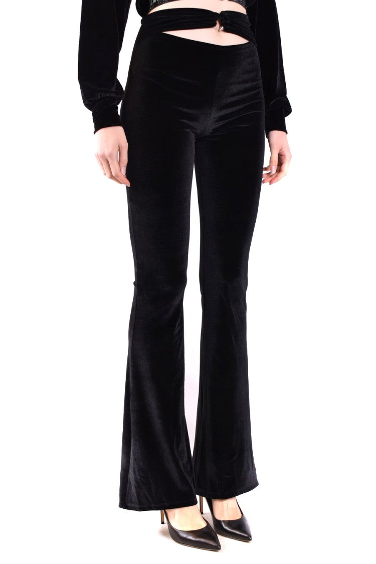 Philipp Plein Black Polyester-Elastane Velvet Flared Trousers