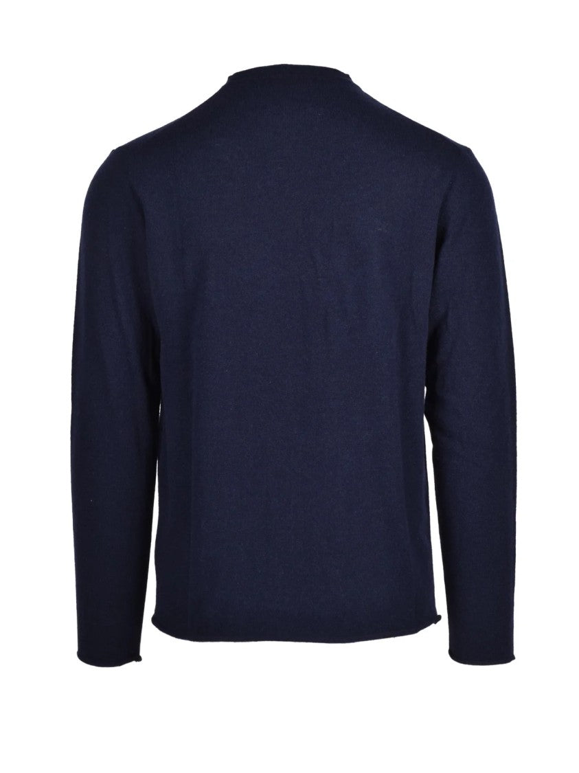 Wool & Co Crew Neck Pullover In Deep Blue With Fine Knit Texture
