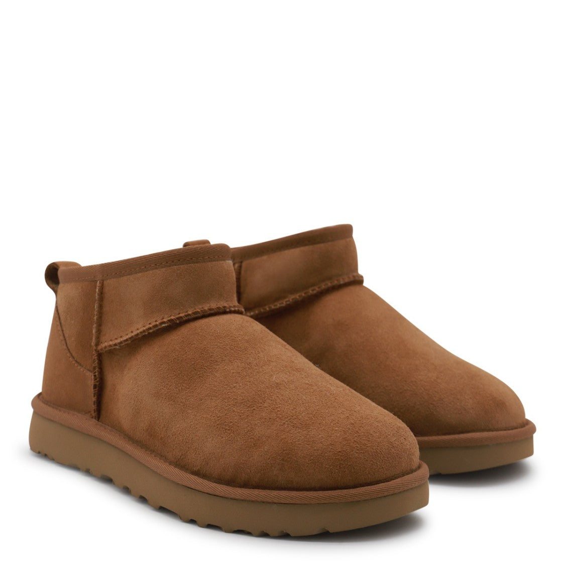 Ugg Ultra Mini Brown Suede Slip-On Boots With Overlock Stitching