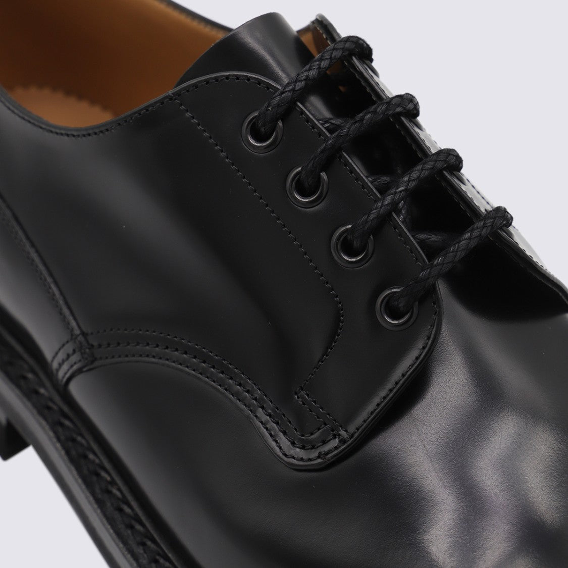 Church's Polished Black Leather Lace-Up Flat Shoes
