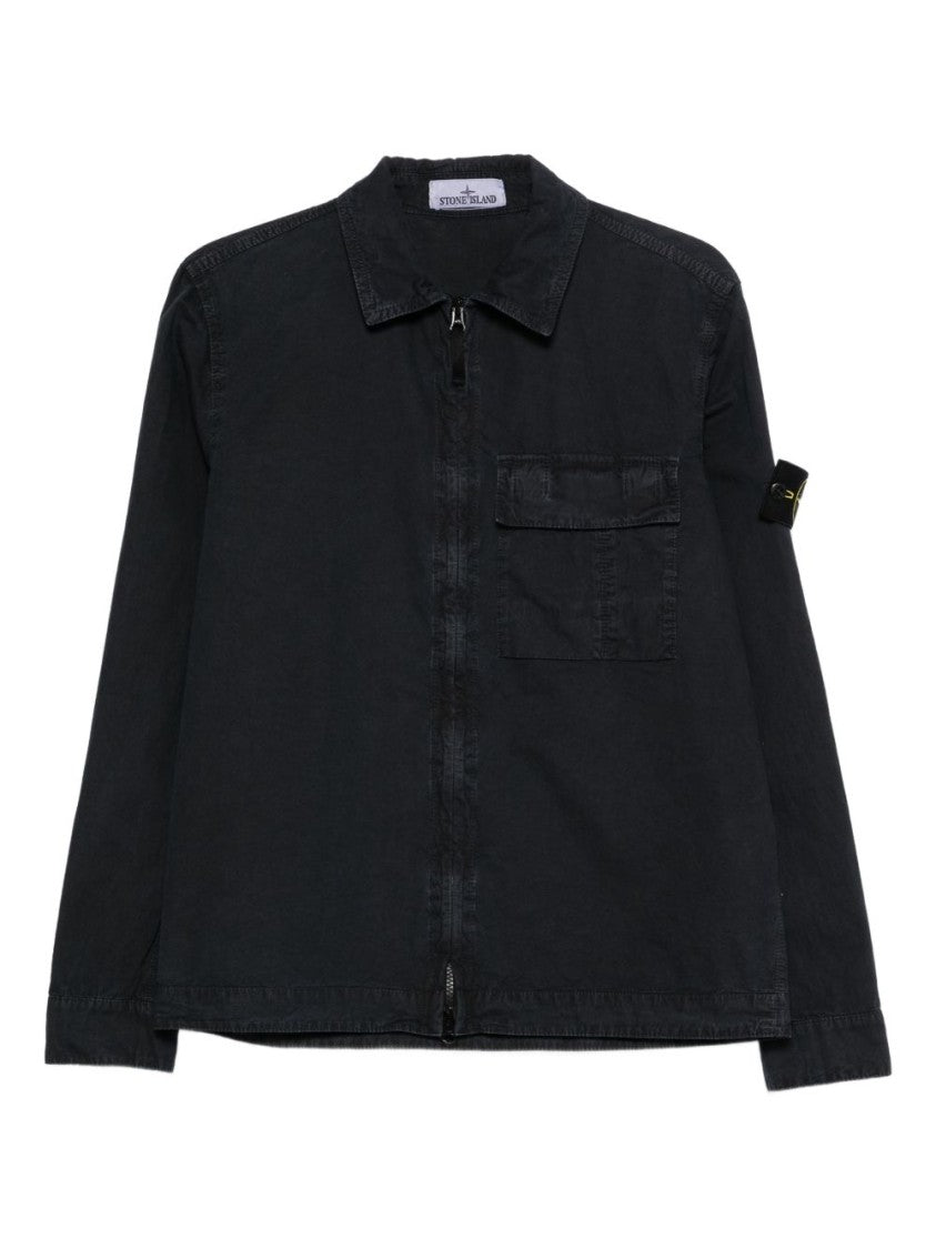 Stone Island Classic Collar Casual Shirt With Double-Slider Zip