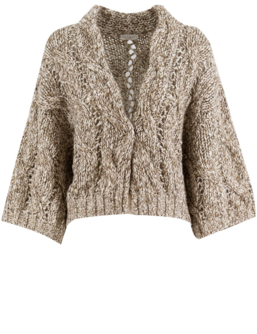 Brunello Cucinelli Textured Cable Knit Cardigan In Wool-Cashmere-Mohair Blend