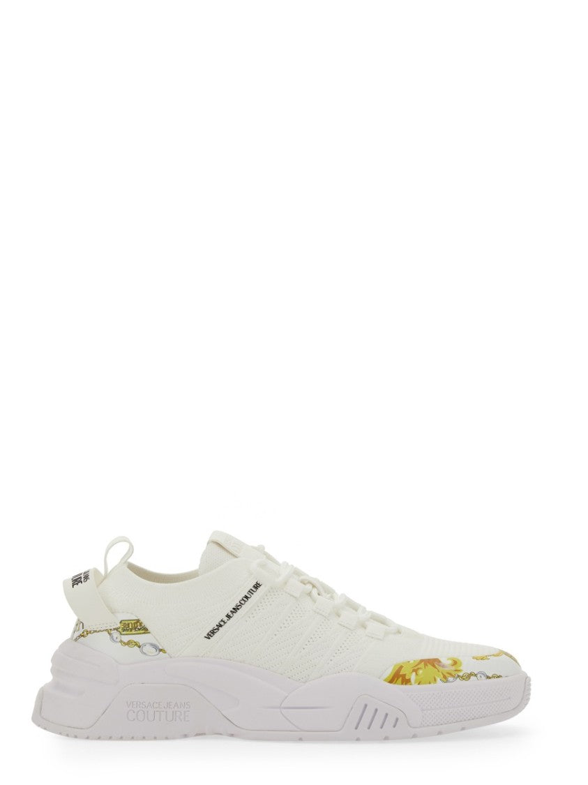 Versace Jeans Couture White Sneakers With Bold Logo And Textured Upper