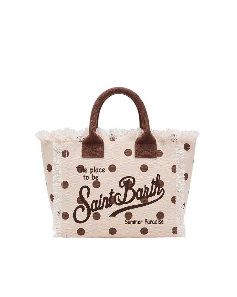 Mc2 Saint Barth Classic Beige Canvas Tote With Polka Dot Accents