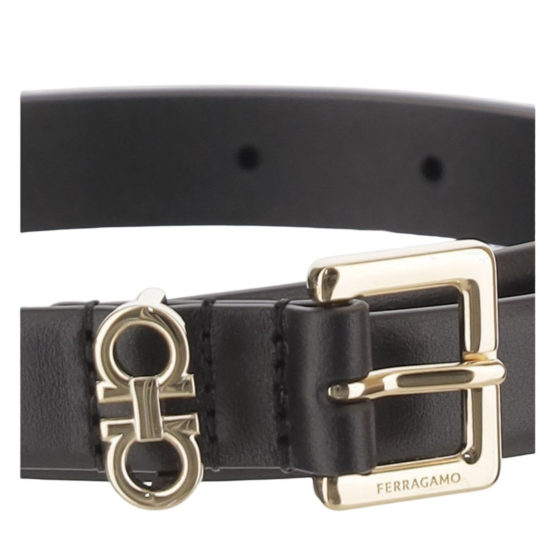 Salvatore Ferragamo Black Double Hook Leather Belt