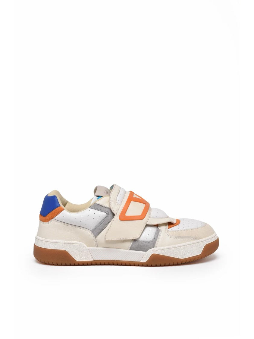 Valentino Garavani White/Orange Joie De Jouer Hook-And-Loop Leather-Blend Sneakers