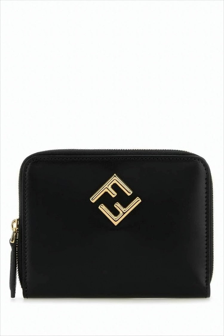 Fendi Smooth Calf Leather Zip-Around Wallet With Gold Emblem