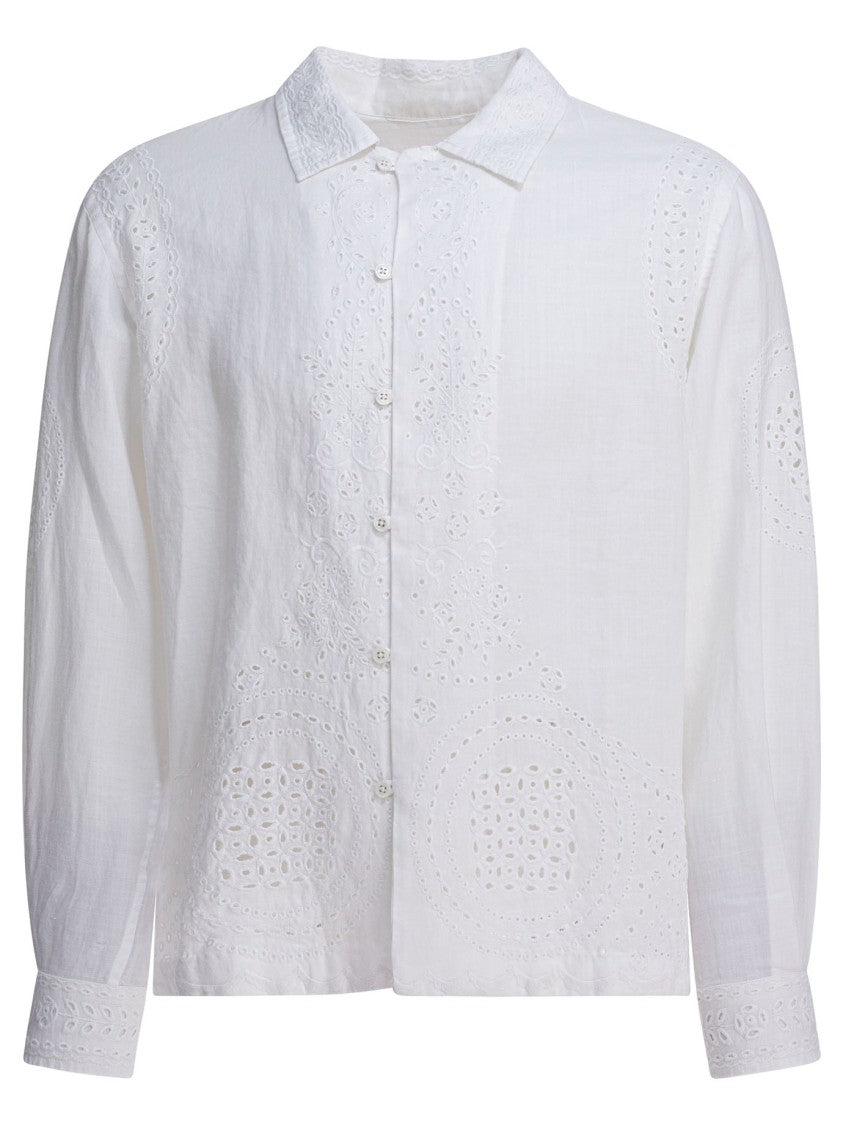 Bode Embroidered Linen Shirt