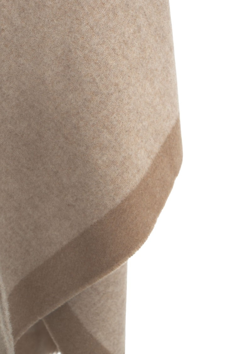 Max Mara Fringe-Detail Wool Cape With Logo Print