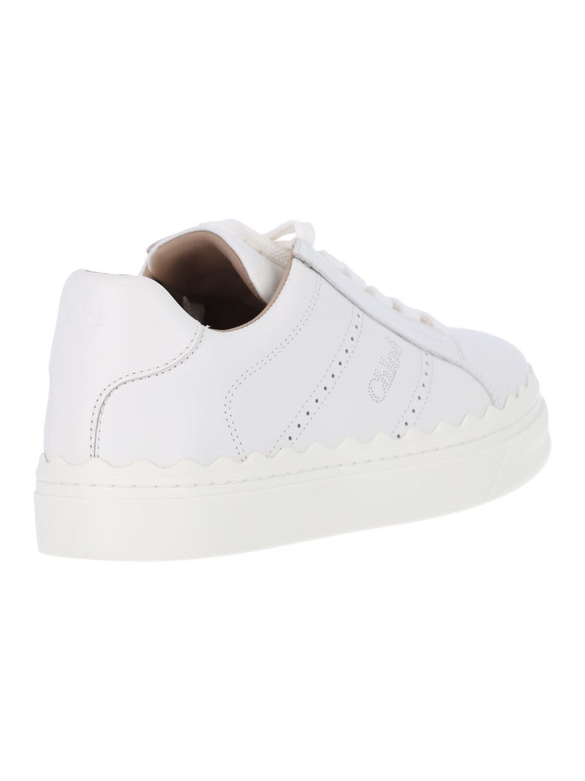 Chloé Minimalist White Calf Leather Sneakers With Tonal Logo