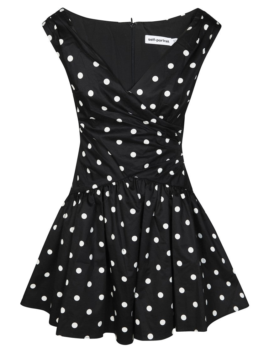 Self-Portrait Polka Dot Cap Sleeves Flared Mini Dress