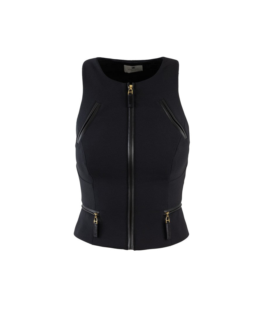 Elisabetta Franchi Black Double Crêpe Top With Zip Details