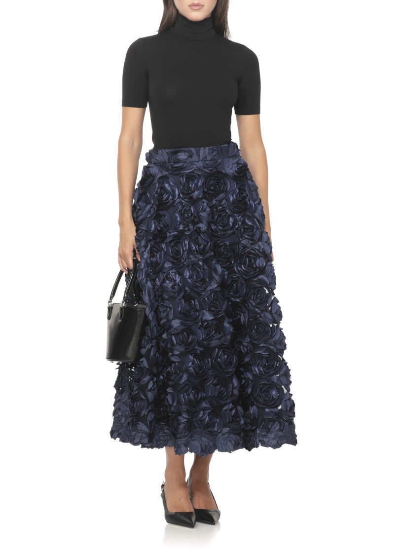 Rotate Blue Skirt With All-Over Embossed Rose Detailing
