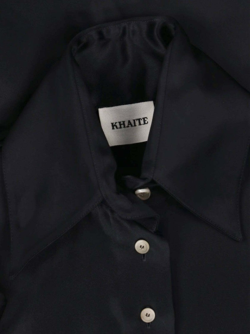 Khaite Ivy Black Pointed Collar Satin Shirt