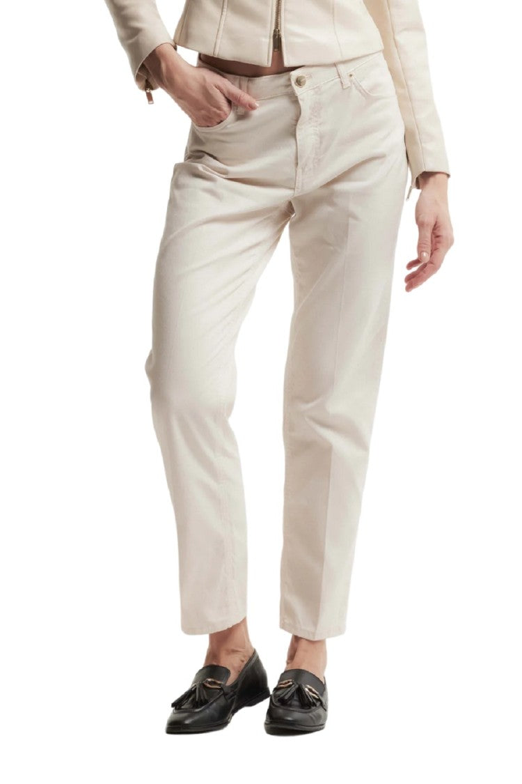 Kocca Beige Straight Trousers With Tailored Fit And Classic Button Closure