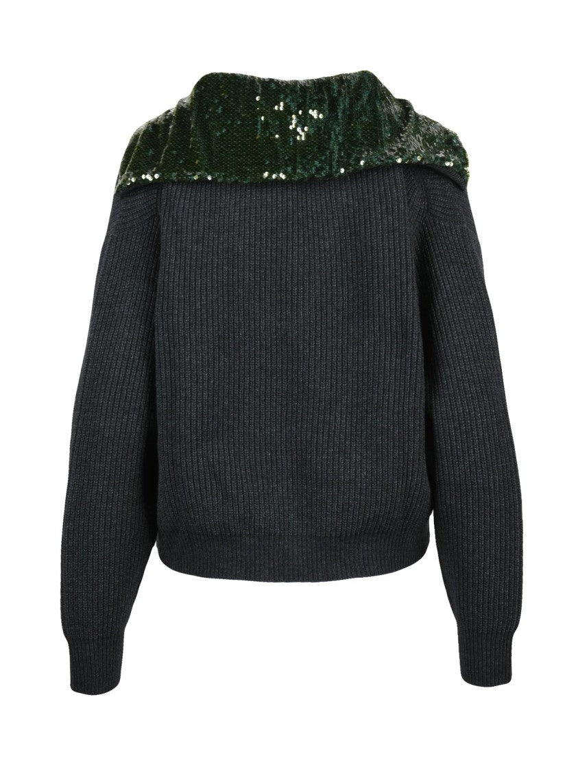 Jucca Polo Sweater With Sequin-Embellished Collar And Ribbed Knit Finish