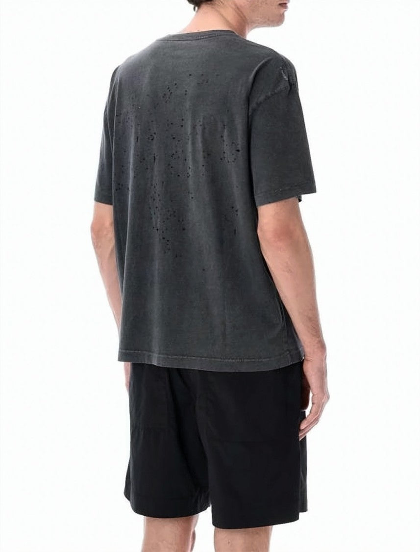 Satisfy Distressed Graphic Tee With Bold Blue Lion Design