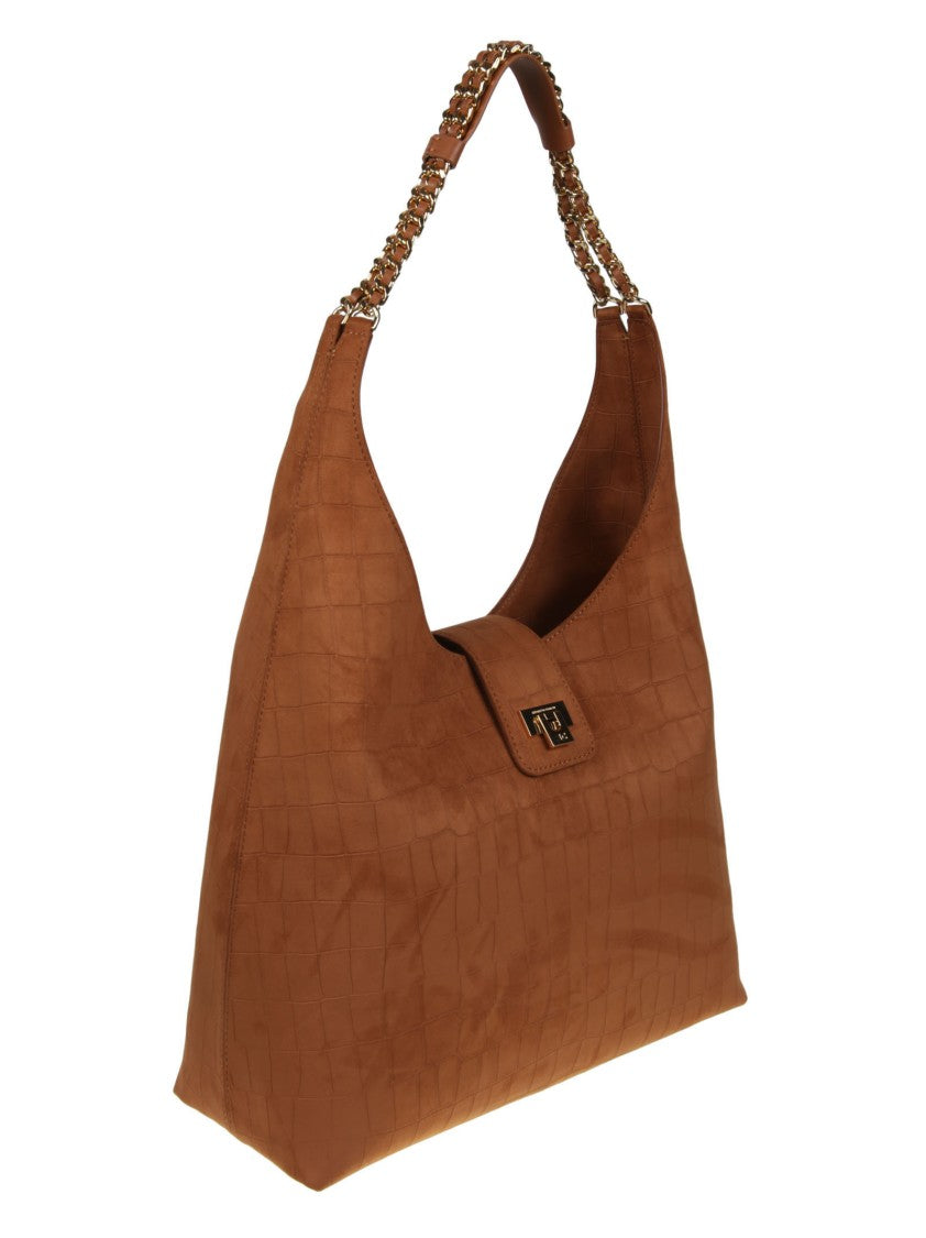 Elisabetta Franchi Crocodile Textured Chain Strap Hobo Bag