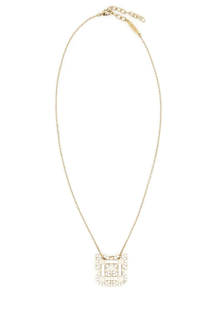 Salvatore Ferragamo Gold Metal Necklace With Sparkling Pendant